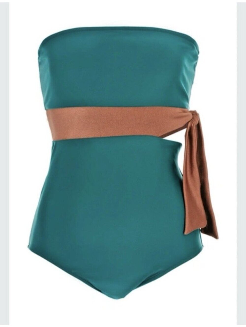 Adriana Degreas Green Mocha Colorblock Bow Bandeau One Piece Swimsuit Sz P/S